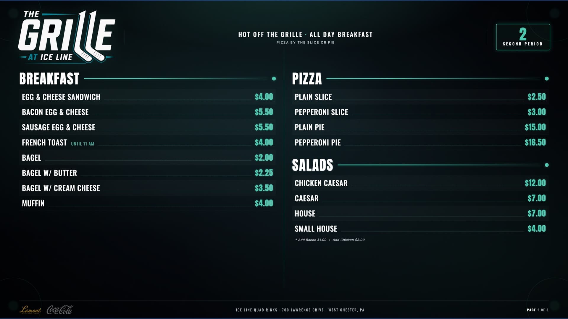 The Grille Menu — Page 2: Breakfast, Pizza, Salads