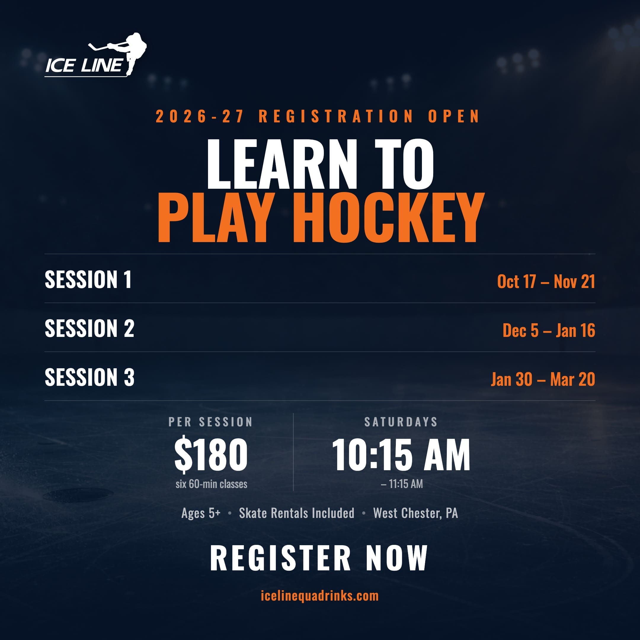 Learn to Play Hockey at Ice Line Quad Rinks